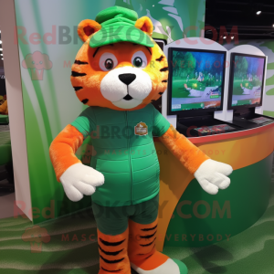 Green Tiger mascot costume character dressed with a Swimwear and Beanies