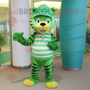 Green Tiger mascot costume character dressed with a Swimwear and Beanies