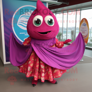 Magenta Fish Tacos mascot costume character dressed with a Circle Skirt and Shawl pins