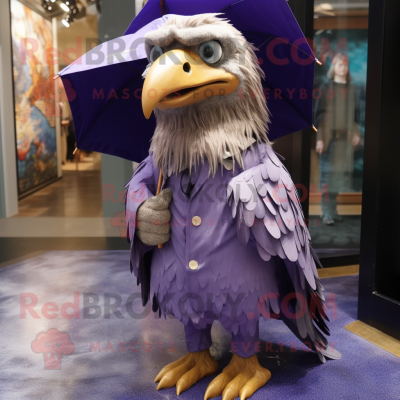 Lavender Haast'S Eagle mascot costume character dressed with a Raincoat and Tie pins