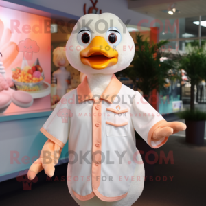 Peach Swans mascot costume character dressed with a Button-Up Shirt and Cufflinks