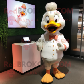 Peach Swans mascot costume character dressed with a Button-Up Shirt and Cufflinks