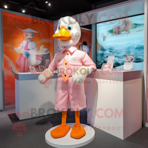 Peach Swans mascot costume character dressed with a Button-Up Shirt and Cufflinks