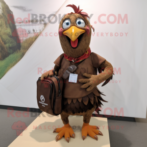 Brown Pheasant mascot costume character dressed with a Maxi Skirt and Backpacks