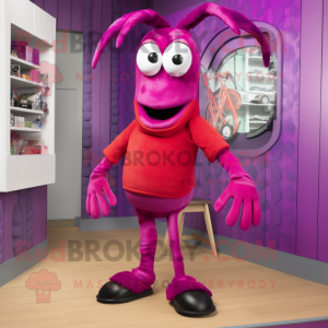 Magenta Lobster Bisque mascot costume character dressed with a Jeggings and Shoe clips