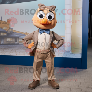 Tan Mandarin mascot costume character dressed with a Oxford Shirt and Bow ties