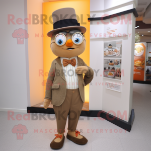 Tan Mandarin mascot costume character dressed with a Oxford Shirt and Bow ties