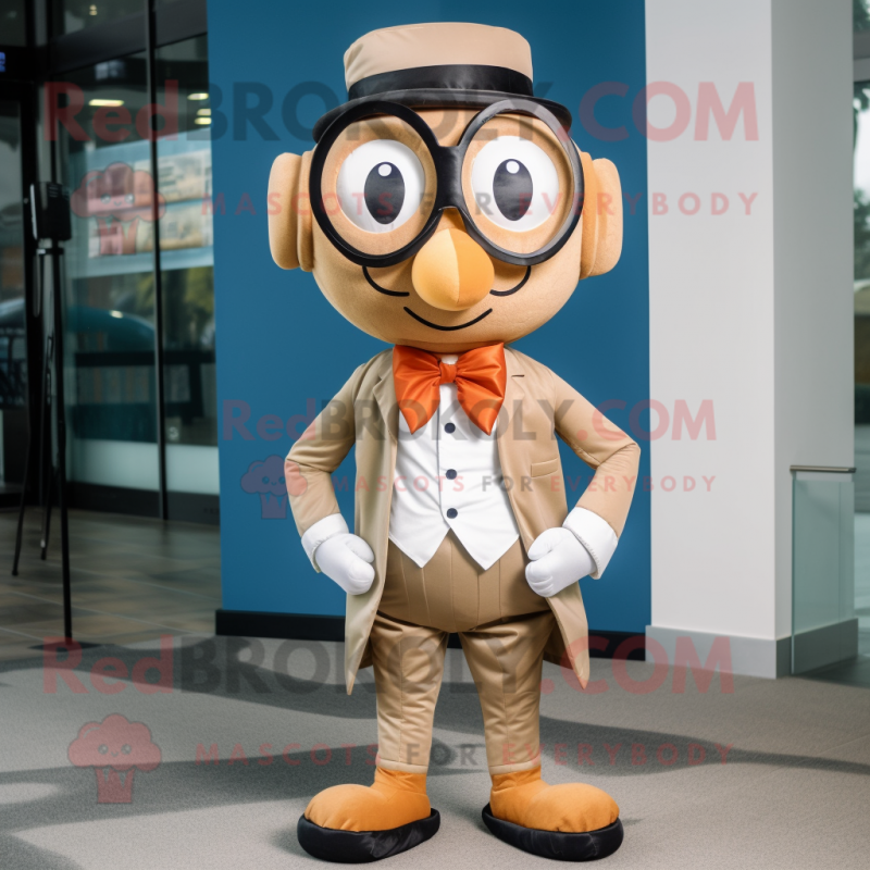 Tan Mandarin mascot costume character dressed with a Oxford Shirt and Bow ties