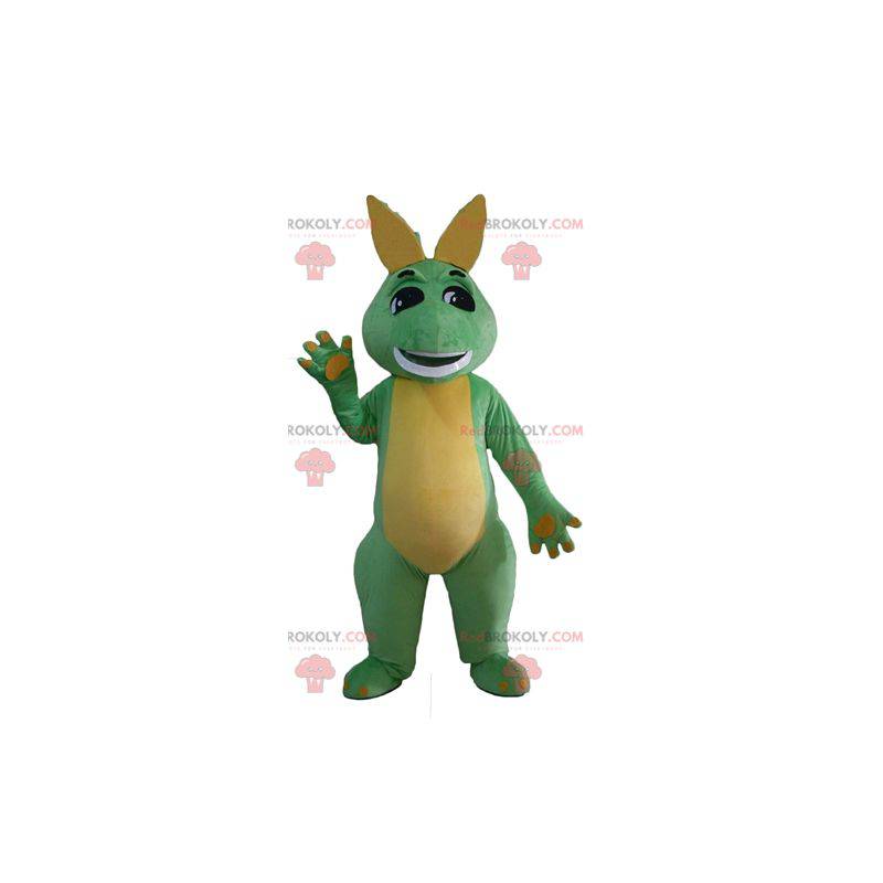Mascotte de dinosaure vert et jaune de dragon - Redbrokoly.com