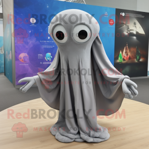 Gray Octopus mascot costume character dressed with a Long Sleeve Tee and Shawls