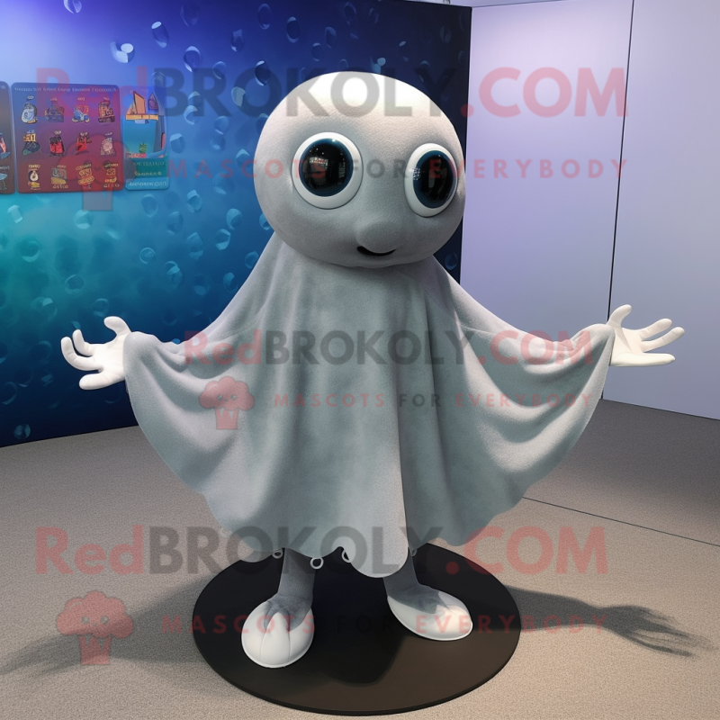 Gray Octopus mascot costume character dressed with a Long Sleeve Tee and Shawls