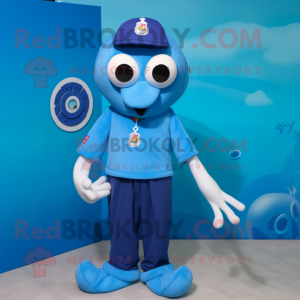 Blue Octopus mascot costume character dressed with a Polo Tee and Brooches
