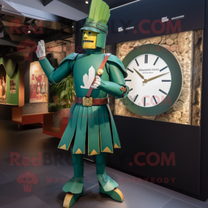 Green Swiss Guard mascot costume character dressed with a Midi Dress and Digital watches