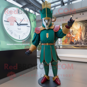 Green Swiss Guard mascot costume character dressed with a Midi Dress and Digital watches