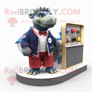 Navy Ankylosaurus mascot costume character dressed with a Cardigan and Headbands