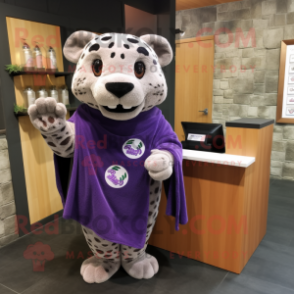 Lavender Jaguar mascot costume character dressed with a Wrap Skirt and Shawl pins