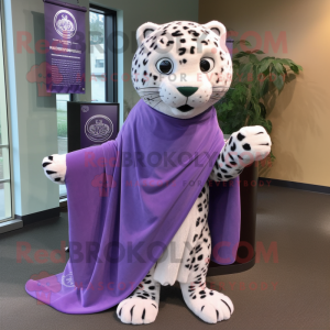 Lavender Jaguar mascot costume character dressed with a Wrap Skirt and Shawl pins