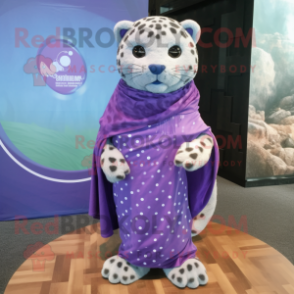 Lavender Jaguar mascot costume character dressed with a Wrap Skirt and Shawl pins