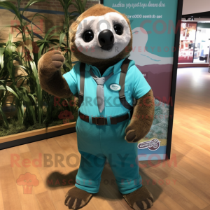 Teal Sloth maskot kostume...