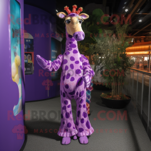 Paarse Giraffe mascotte...