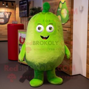 Lime Green Plum mascot costume character dressed with a Corduroy Pants and Keychains