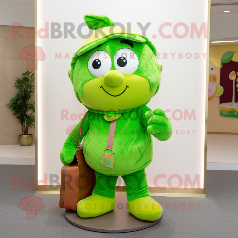 Lime Green Plum mascot costume character dressed with a Corduroy Pants and Keychains Lime Green Plum mascot costume character dressed with a Corduroy Pants and Keychains