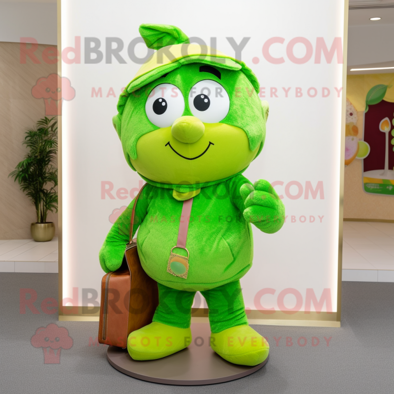 Lime Green Plum mascot costume character dressed with a Corduroy Pants and Keychains