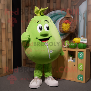 Lime Green Plum mascot costume character dressed with a Corduroy Pants and Keychains