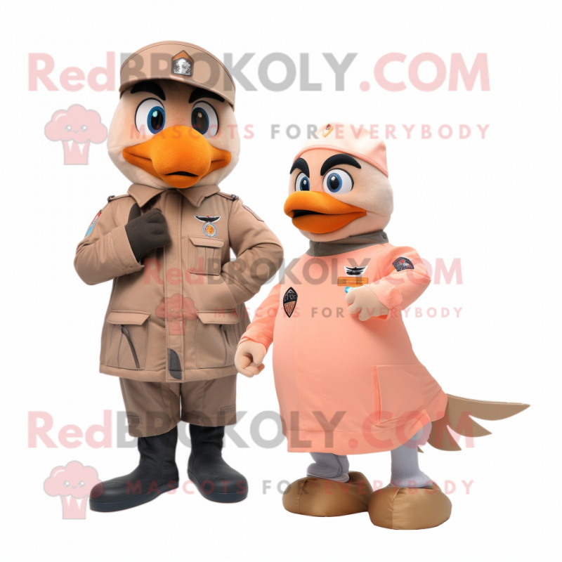 Peach Air Force Soldier mascot costume character dressed with a Coat and Brooches