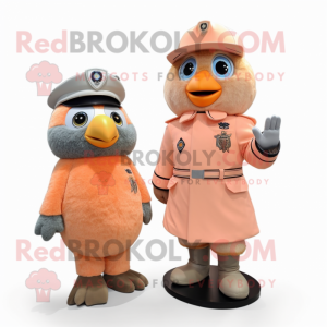Peach Air Force Soldier mascot costume character dressed with a Coat and Brooches