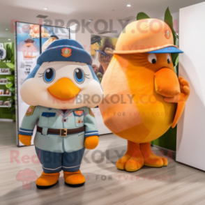 Peach Air Force Soldier mascot costume character dressed with a Coat and Brooches