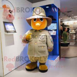 Peach Air Force Soldier mascot costume character dressed with a Coat and Brooches