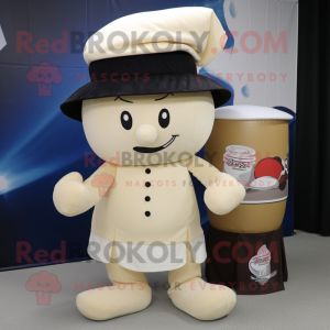 Cream Ring Master mascot costume character dressed with a Cargo Shorts and Beanies