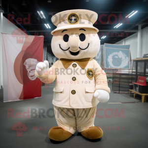 Cream Ring Master mascot costume character dressed with a Cargo Shorts and Beanies