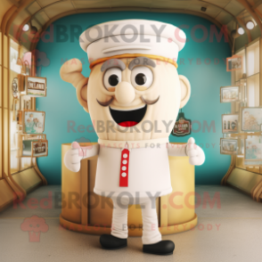 Cream Ring Master mascot costume character dressed with a Cargo Shorts and Beanies