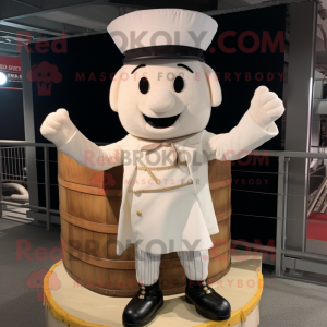 Cream Ring Master mascot costume character dressed with a Cargo Shorts and Beanies