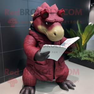 Maroon Ankylosaurus maskot...