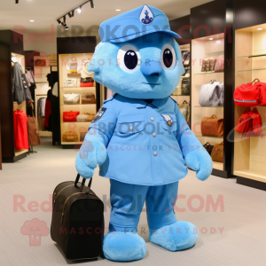 Sky Blue Air Force Soldier mascot costume character dressed with a Bermuda Shorts and Handbags