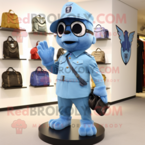 Sky Blue Air Force Soldier mascot costume character dressed with a Bermuda Shorts and Handbags