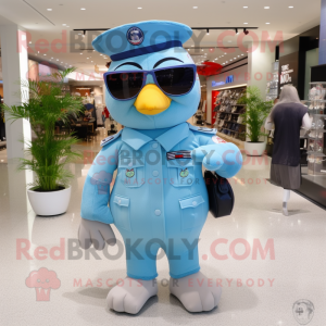 Sky Blue Air Force Soldier mascot costume character dressed with a Bermuda Shorts and Handbags