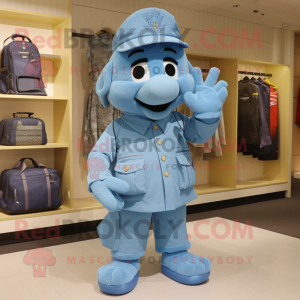 Sky Blue Air Force Soldier mascot costume character dressed with a Bermuda Shorts and Handbags
