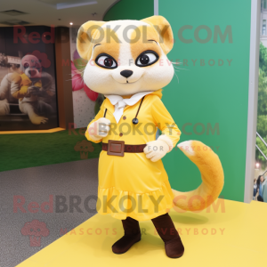 Lemon Yellow Ferret mascot costume character dressed with a Blouse and Anklets