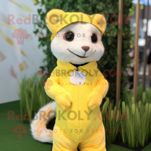 Lemon Yellow Ferret mascot costume character dressed with a Blouse and Anklets