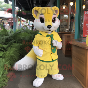 Lemon Yellow Ferret mascot costume character dressed with a Blouse and Anklets