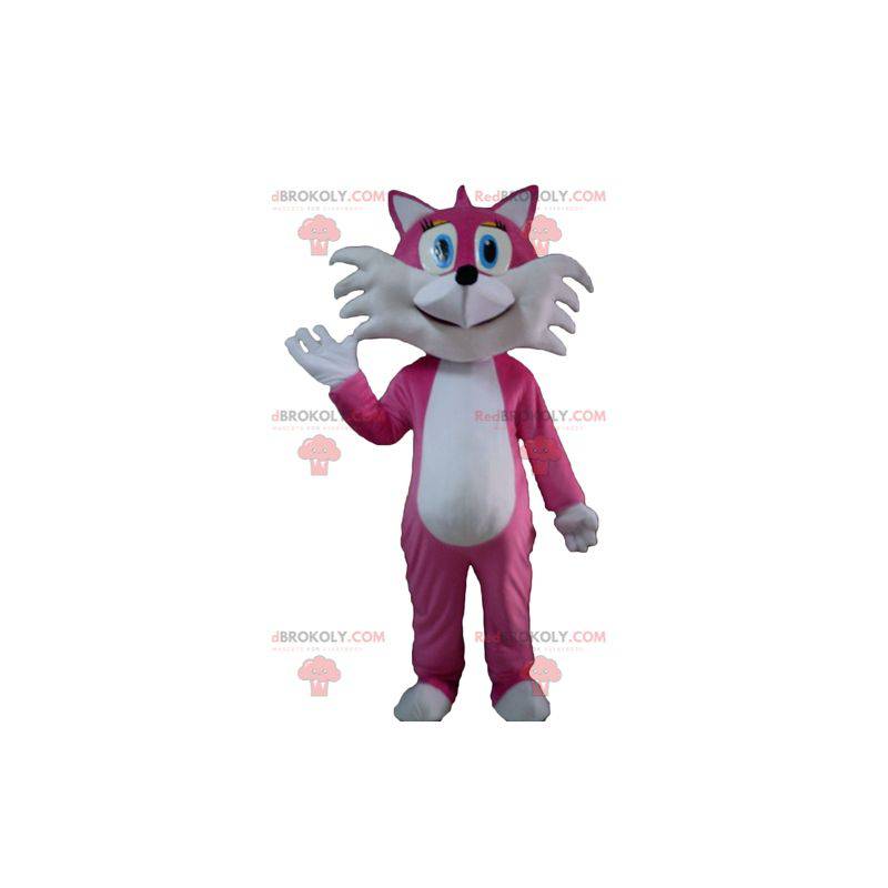 Mascote raposa rosa e branca fofa e sedutora - Redbrokoly.com
