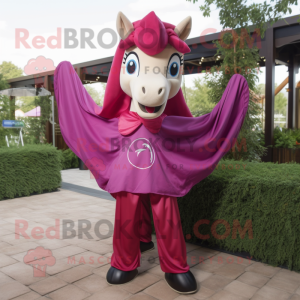 Magenta Horseshoe mascot costume character dressed with a Blouse and Wraps