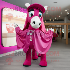 Magenta Horseshoe mascot costume character dressed with a Blouse and Wraps