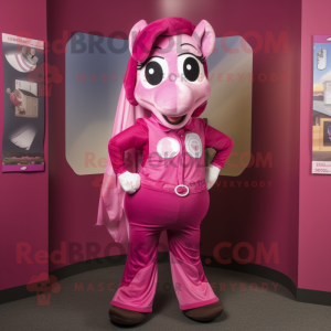 Magenta Horseshoe mascot costume character dressed with a Blouse and Wraps