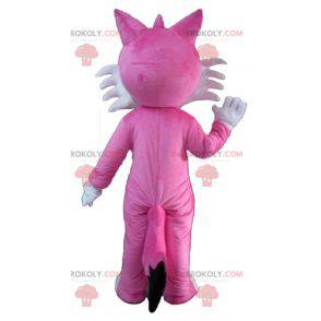 Søt og flørtende rosa og hvit rev maskot - Redbrokoly.com