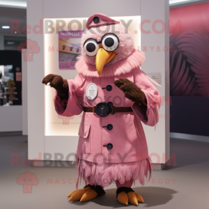 Pink Crow mascot costume character dressed with a Parka and Rings